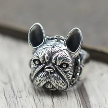 S925 silver jewelry Retro Vintage dog ring personality Bulldog men silver ring opening domineering