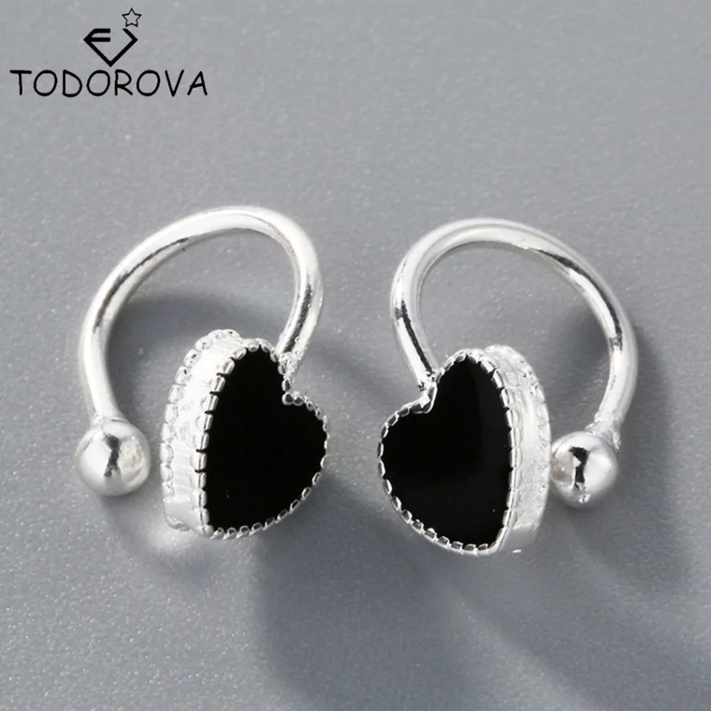 

Todorova 925 Sterling Silver Ear Clip Black Love Heart Female Silver Ear Clip Fashion Tremella Clip the Little Girl Jewelry Gift