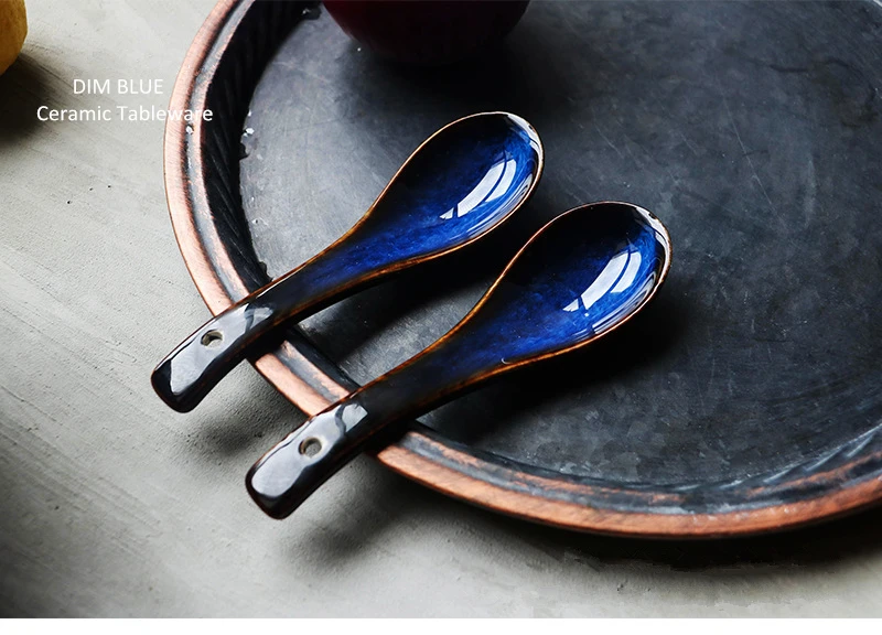 Dim blue серия посуда десертная ложка каша суповая ложка керамическая Цветная глазурь Бытовая ложка