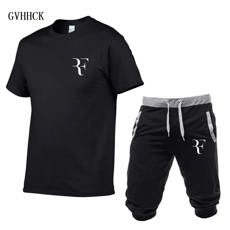 

Brand Roger Federer RF Tracksuit Summer Tops +Shorts Outwear Sporting Men Sets T Shirts clothing Two piece suit Casual Tshirt