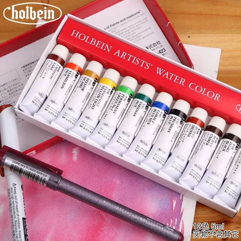 Free shipping  Holbein HWC artist watercolor pigment 108/60/30/24/18/12 color 5ml 12 color 15ml water colors entry level art lam