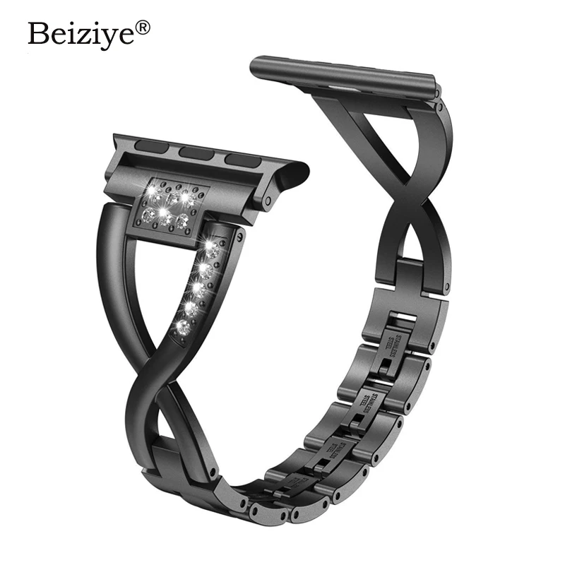 

Beiziye Diamond Stainless Steel Strap For Apple Watch Bands 38mm 40mm 42mm 44mm Women Watchband For iWatch Series 4 3 2 1 strap