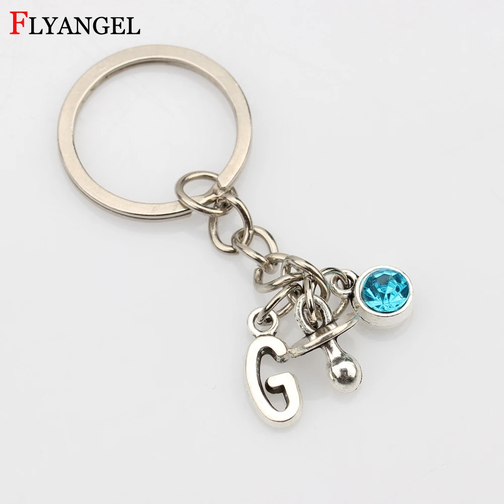 

Fashion Pacifiers Baby Feeding Bottles Pendant Key Chain Children Custom Initials Name Birthstone Keychain Lovely Baby Key Rings