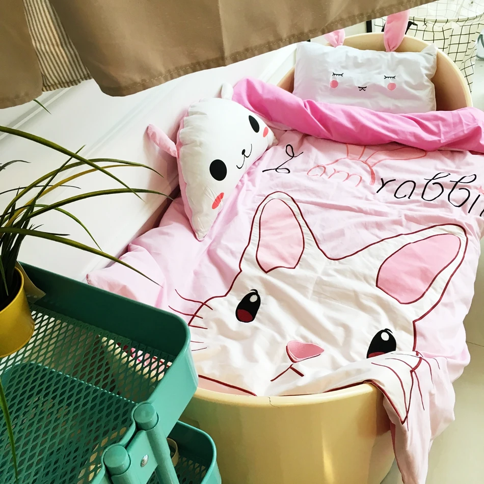 Cute Rabbit Duvet Cover Set 100 Cotton Sanding Bedding Sets For Baby