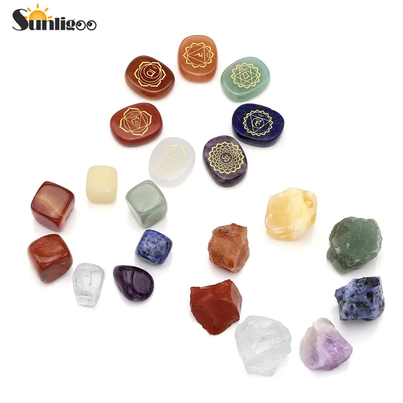 

Sunligoo 2018 Stone Set 7 Chakra Raw Stones+7 Chakra Tumbled Irregular Natural Stones+7 Chakra Meditation Oval Stones Decoration