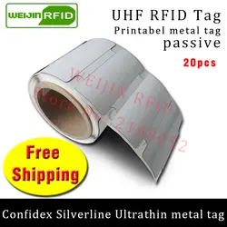 UHF RFID сверхтонких металлических Tag confidex Silverline 915m868m impinjm4qt EPC 20 штук Бесплатная доставка Длинные диапазон для печати pet RFID Метки