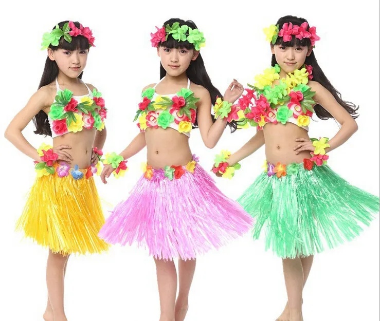UK/_ KIDS GIRLS HAWAIIAN HULA GRASS FLOWER SKIRT DANCING PARTY BEACH COSTUME NICE