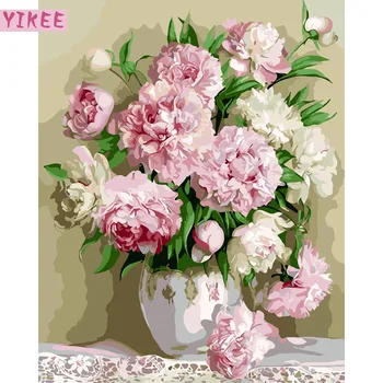 

coloring by numbers for adults,peony,painting by numbers for home decoration