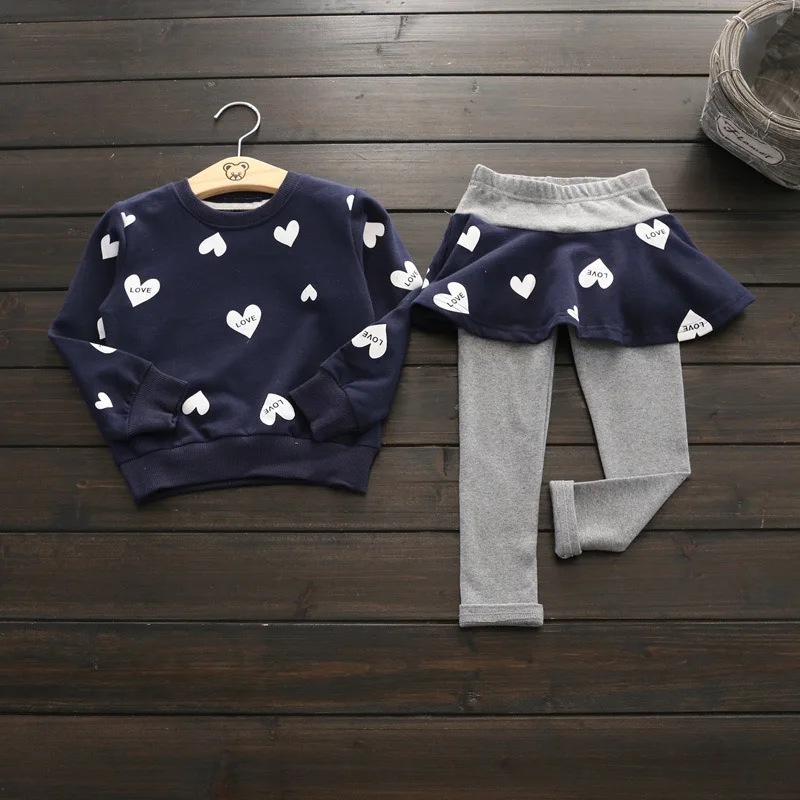 KEAIYOUHUO/детская одежда г. Осенне-зимний комплект одежды для маленьких девочек, футболка+ штаны детский спортивный костюм для девочек, спортивный костюм