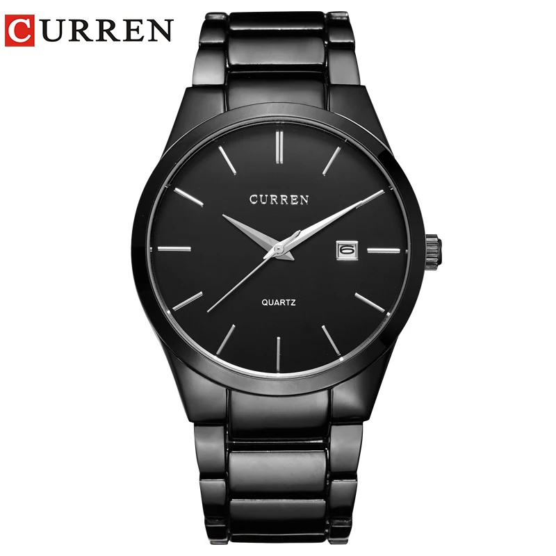 

CURREN 8106 Men 30M Waterproof Sports Casual Watches Mens Hour Date Month Stainless Steel Quartz Watches Relogio Feminino Black