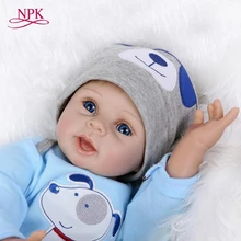 Npk lifelike azul cão boneca muito macio 22 polegada reborn bebê boneca lifelike macio silicone vinil toque suave real