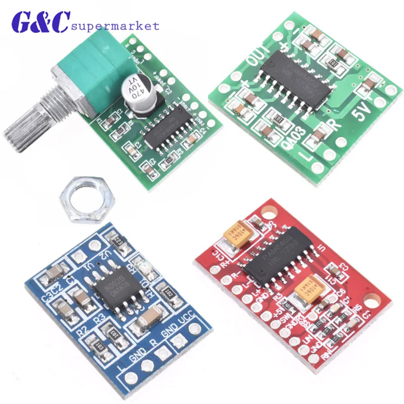 

PAM8403 Super mini digital amplifier board 2*3W Class D efficient 2.5 to 5V USB with and without with switch potentiomete