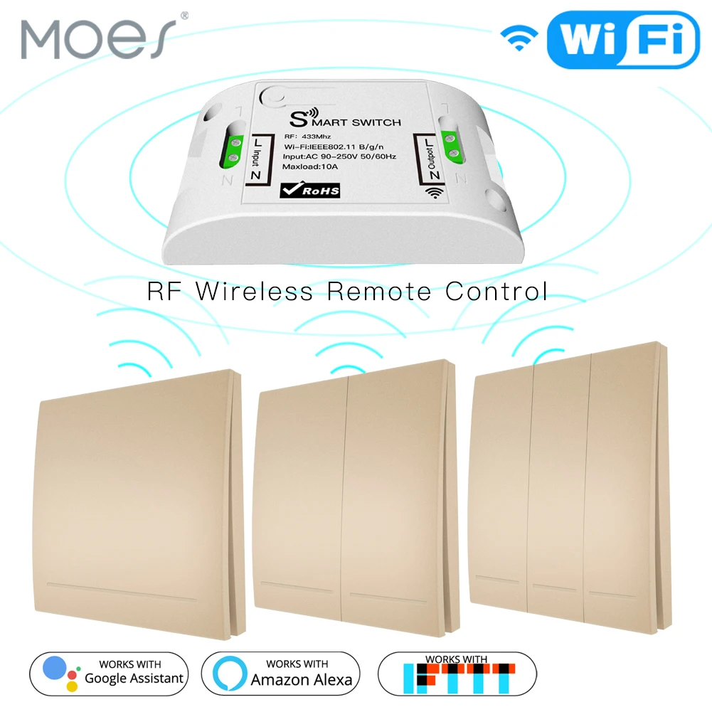 

RF433 Receiver Wifi Wireless RF Remote Control Smart Push Button Switch,Smart Life/Tuya APP,Works with Alexa Google Home.