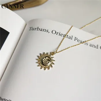 

Canner 925 Sterling Silver Sun Smiley Face Pendant Necklace Gold Creative Necklace For Women Jewelry