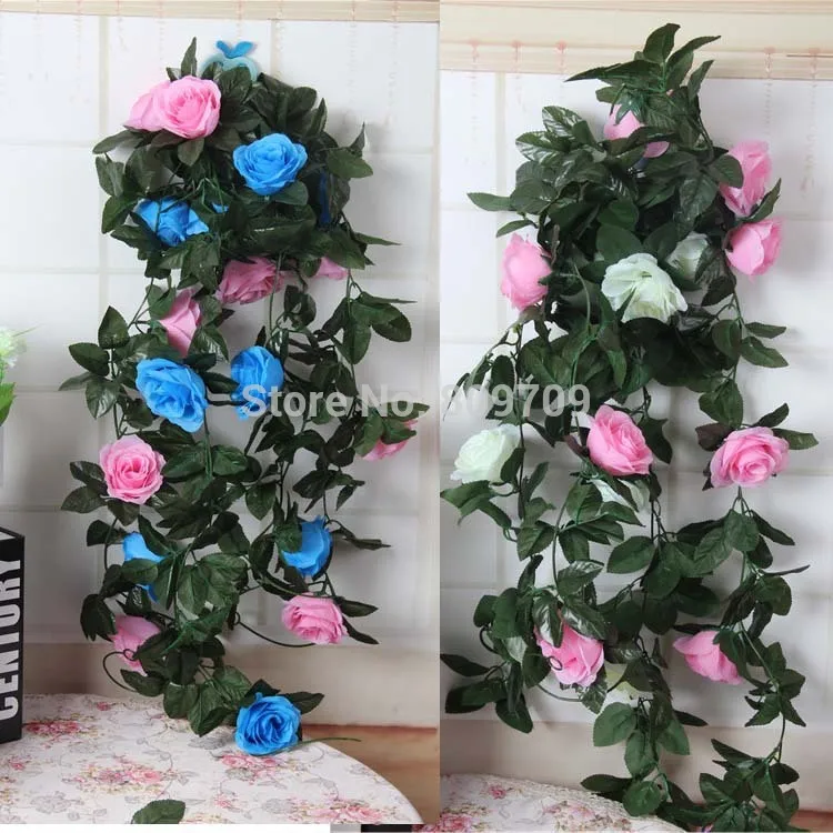 20pcs Artificial 2.4M Silk Rose Flower Vine Lifelike Rattan Wall ...