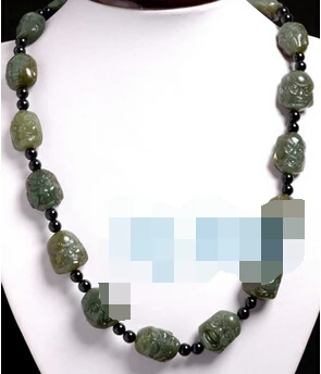 

bjc 0001395 Hand Carved Natural Hetian Nephrite Jade 18 Arhats Beads Necklace