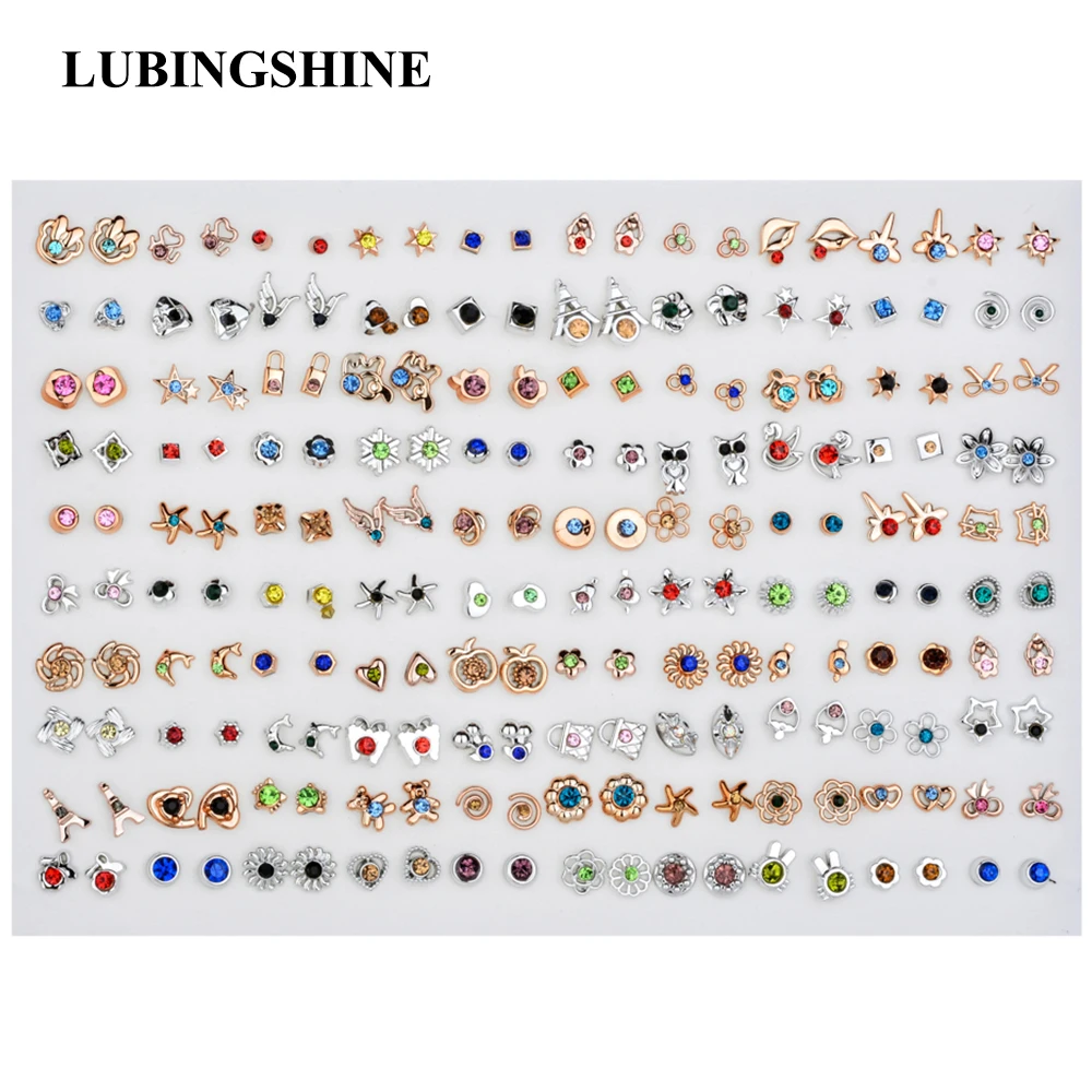

LUBINGSHINE 100 Pairs/Lot Fashion Soft Clay Fruit Mixed Stud Earrings Set Alloy Heart Jewelry For Women Girl Birthday Gift