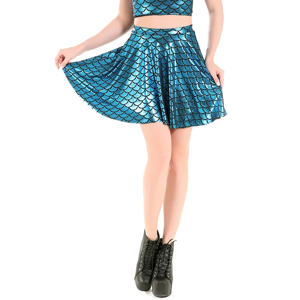 Sexy Skirt Women Fish Scales Print Skirt Female High Waist Skater
