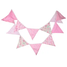 12 bandeiras 3.2m rosa pastoral design tecido de algodão bunting bandeiras flâmula bandeira guirlanda chuveiro do bebê/ao ar livre diy decoração para casa