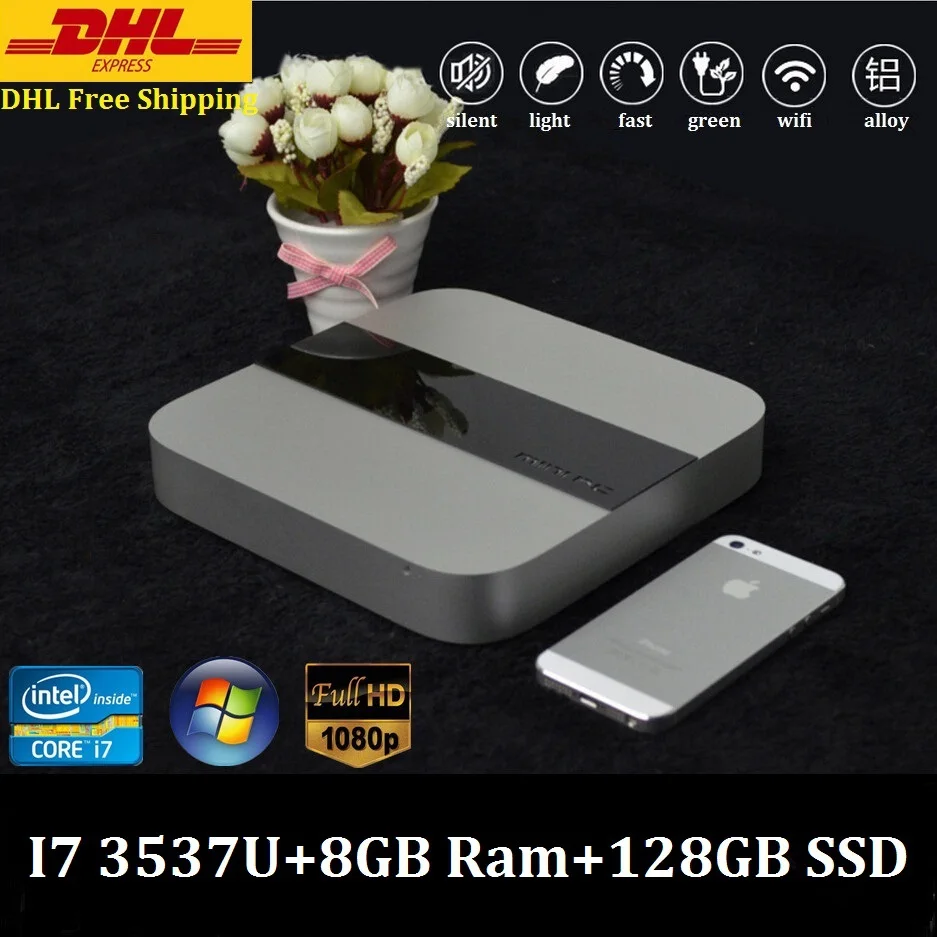 3 Years Warranty Cheap Mini PC Windows Preinstalled HTPC 1080P Intel Core i7 3537U 3.1GHz 8GB Ram 128GB SSD 300M Wifi