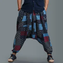 Новинка года; мужская одежда; народный стиль; свободные брюки с шаговым швом; yuppie; хлопковые повседневные длинные штаны с принтом