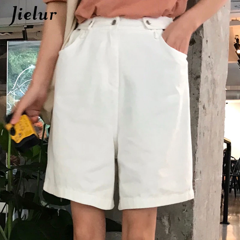 Jielur Capris femmes lâche décontracté large jambe taille haute poches 3 couleurs femmes court Harajuku Chic court Feminino nouveau 2019 été