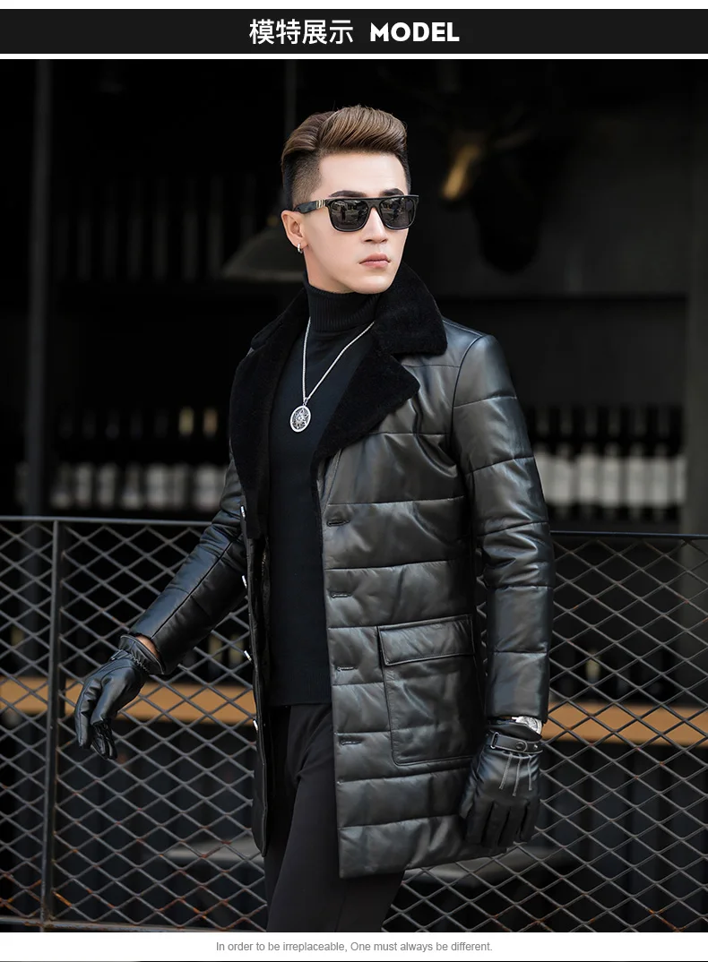 AYUNSUE, новая зимняя куртка из натуральной кожи, мужской пуховик, мужские Куртки из натуральной овчины, шерстяное пальто с меховым воротником, 4xl, t23880, KJ808
