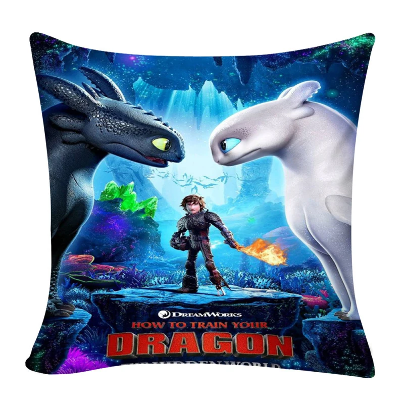 

How to Train Your Dragon Printed Artwork Sofa Linen Cushion Cover Pillow Case Office Home Bedding Light Fury Square Pillow Cover
