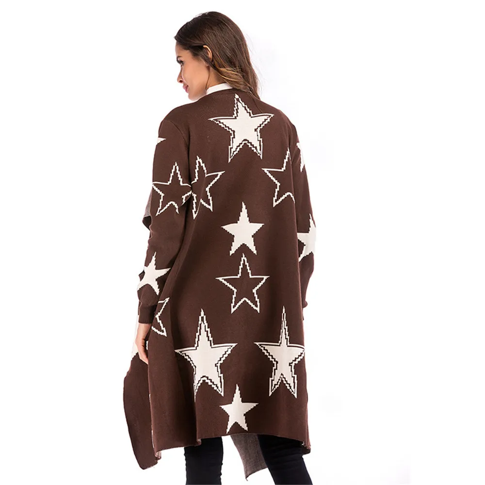 2018 Knit Jacket Women's Autumn Loose Star Pattern Knit Cardigan in the Long Coat