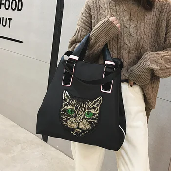 

Cat Large Capacity Women Handbag Corduroy Totes Ladies Casual Shoulder Bag Foldable Reusable Shopping Party Traveling Handbag