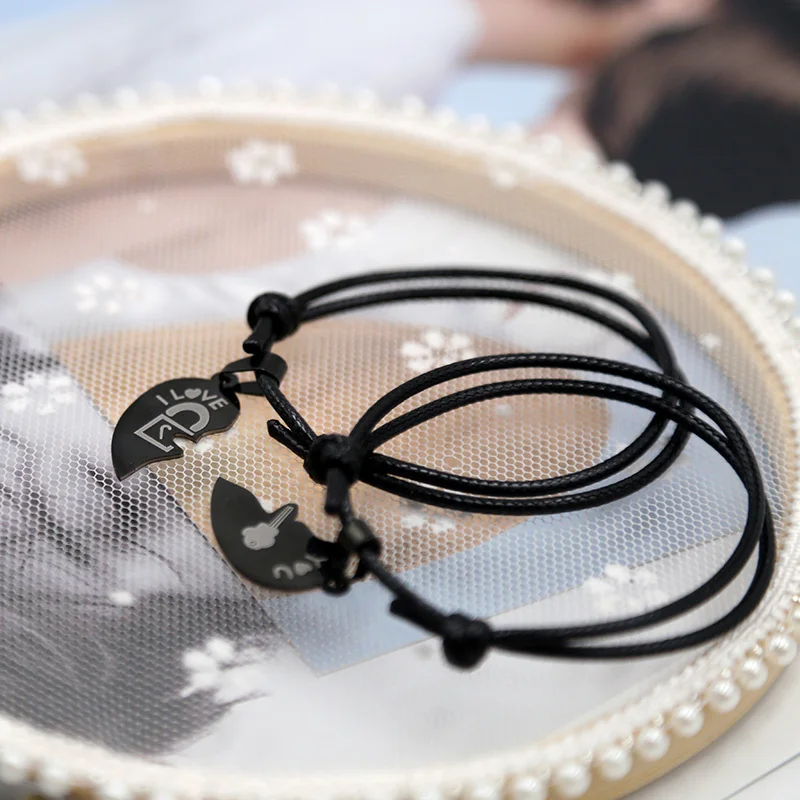 2PCs/set, 2019 New Couple Bracelets for Women and Men Black Stainless Steel Heart Two Halves Paired Bracelet Fashion Jewelry 2PCs/set, 2019 New Couple Bracelets for Women and Men Black Stainless Steel Heart Two Halves Paired Bracelet Fashion Jewelry