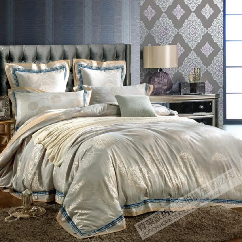

2018 New 100% Cotton Luxury Bedding Set Satin Jacquard Four Bed Set Floral Duvet cover Full/Queen/King size Bedspread Bed linen