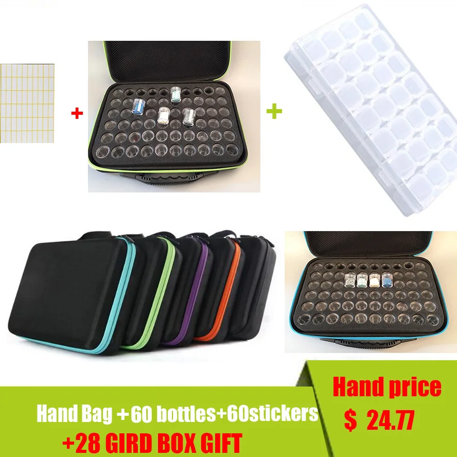 

28Lattices Dismountable box Diamond Accessories 60 bottle Bead Storage Bottle Embroidery Multi-function Tools Kits Slots Handbag