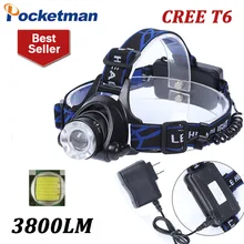 T6 Xm-L светодиодные фары 3800Lm Фара Фонарь налобный фонарь Linterna светодиод Cree Xml T6 с питанием от сети переменного тока Зарядное устройство рыбалка свет