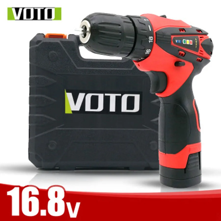 

VOTO Rechargeable 2*Battery Cordless Drill Electric Screwdriver Set Lithium Power Tools Screw Gun Driver 16.8V With Case RED