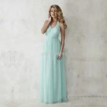 Elegante Mint Grün A-linie Lange Tüll Abendkleider 2016 Chic Halter Neck Zipper Zurück Formale Kleider