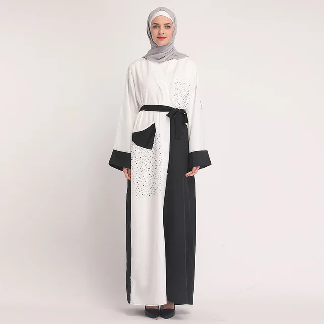 Женские мусульманские Длинные Халат abaya открытый кардиган лоскутное Дубай длинное платье Исламская одежда Турция кимоно Ближний Восток Молитвенное платье Новинка