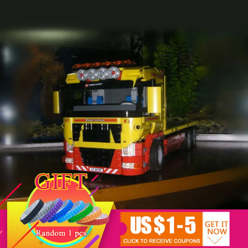 

20021 1143pcs Technical Series Flatbed Trailer Car Model Building blocks Compatible with 8109 toys lepin