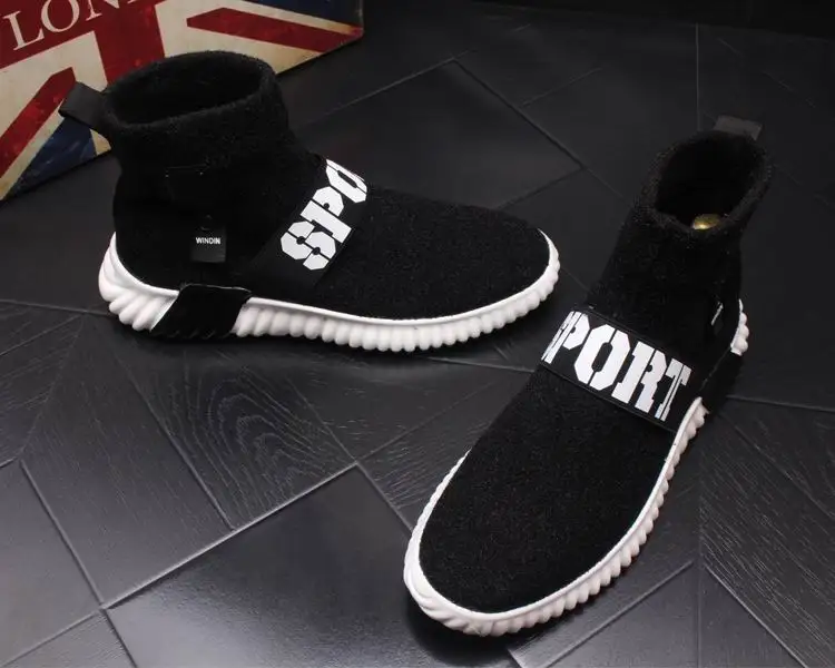 Dos Alta Meia Top Boots Elástico Moda Curto Vogue Ankle Preto Sapatos De Homens Deslizar Pretos Sobre Luxo Errfc Britânico Casuais Homem Rebanho Da RSFRXE