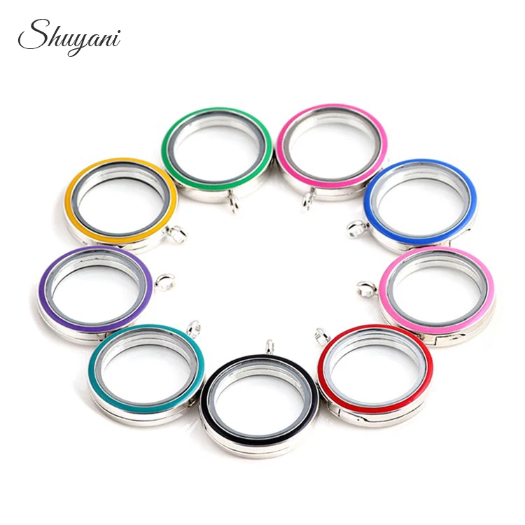 

10Pcs/Lot 30mm Colorful Enamel Round Memory Photo Relicario Floating Locket Pendant For Women Gift Jewelry Wholesale Bulk