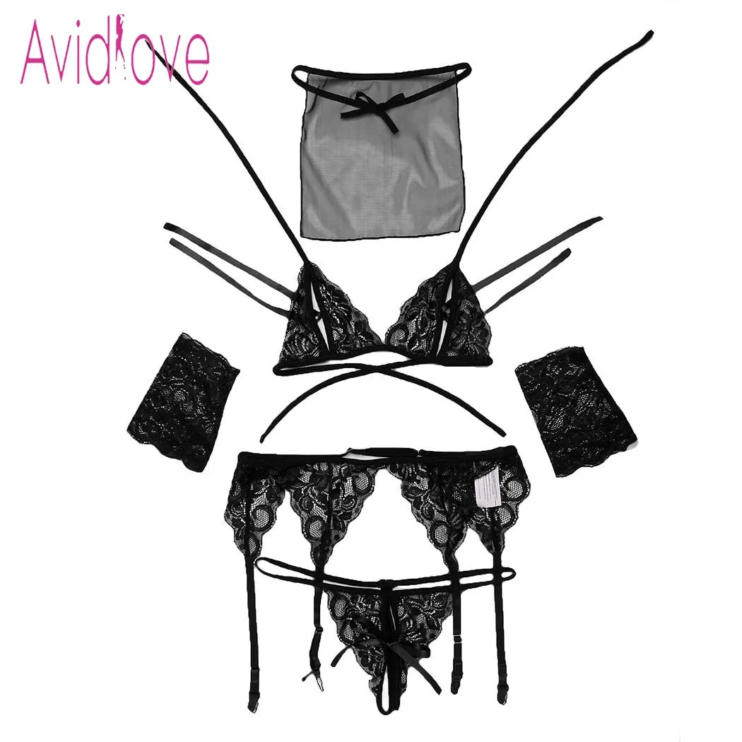 Avidlove, женское сексуальное белье, 5 шт., кружевной бюстгальтер с тонкими бретелями, с цветочным рисунком, порно, сексуальное нижнее белье, кукольная Экзотическая одежда