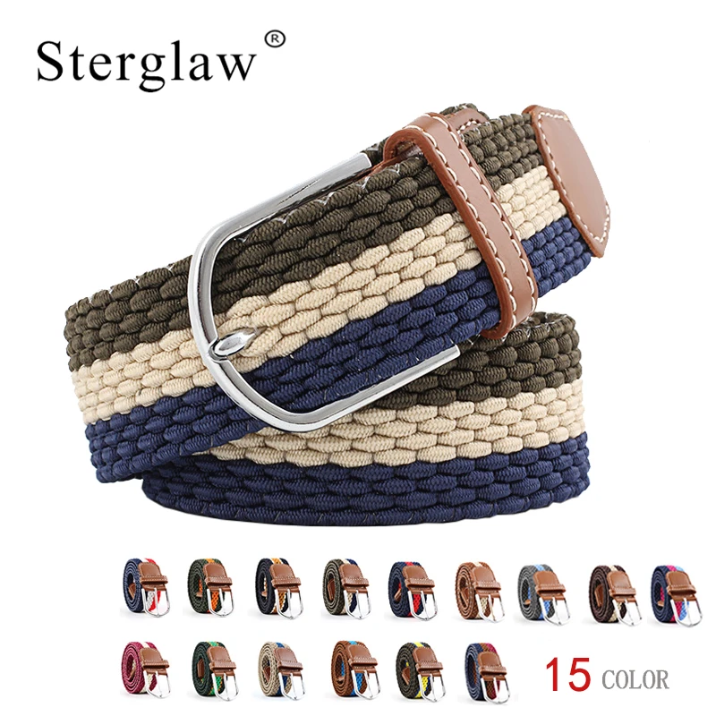 15color Casual Stripe stretch woven belt Women's unisex Canvas elastic belts for Men's youth
