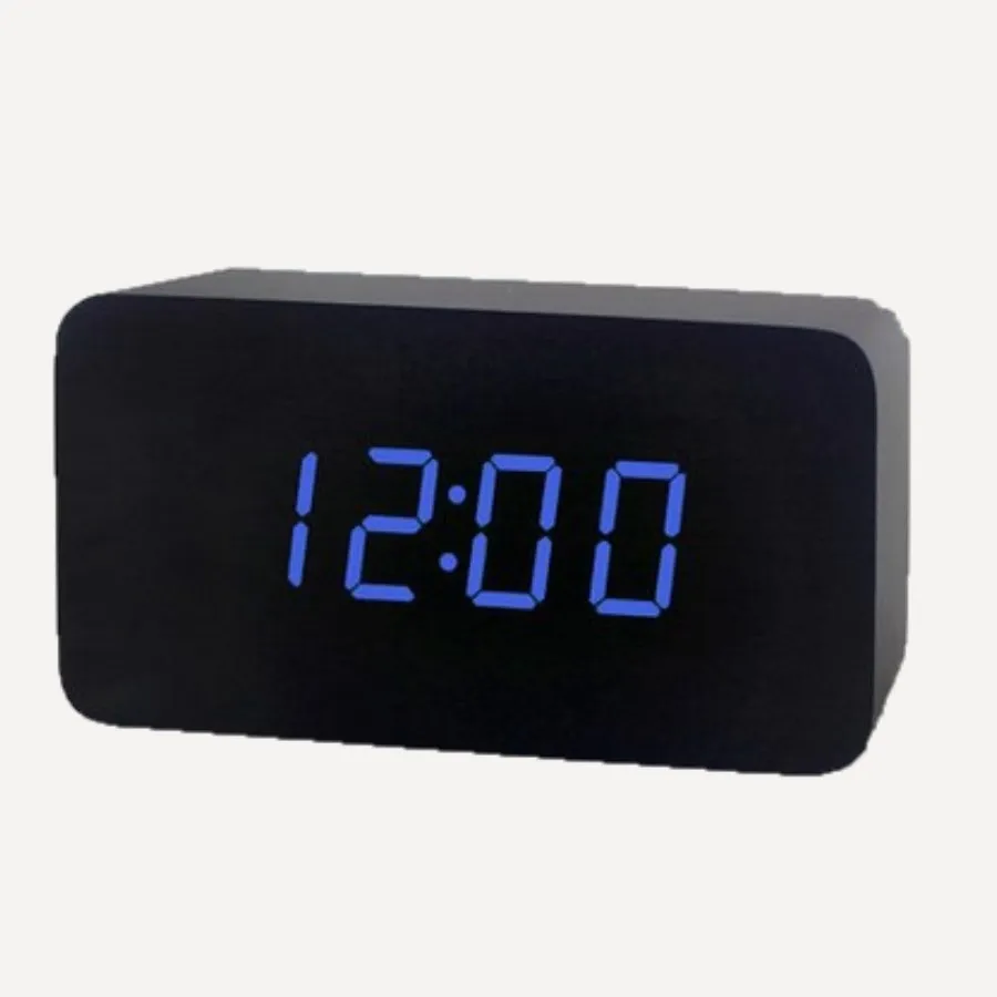 Black wood blue BestSelling2018Products! Деревянный бамбуковый светодиодный цифровой будильник Reloj Despertador современные настольные часы с температурой светодиодный электронный - Цвет: Black wood blue