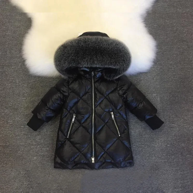 Зимняя куртка-пуховик для мальчиков; пальто с натуральным мехом для маленьких девочек; Водонепроницаемая теплая детская одежда; Верхняя одежда; ветрозащитная одежда для детей