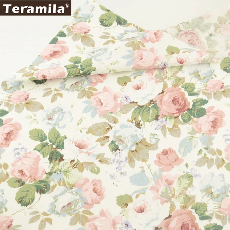 

Teramila Fabric New Printed Blooming Rose Flower Designs Soft Twill Tissue 100% Cotton Material Bed Sheet Quilting Patchwork