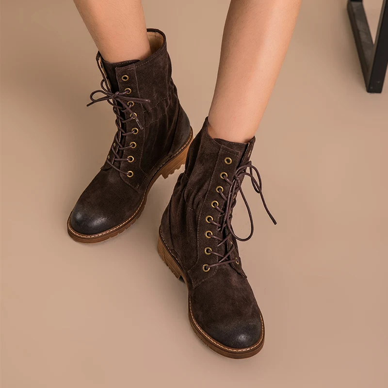 Beautoday Neue Winter Dame Handgemachte Kuh Marke kalb brown coffee up Echtes Herbst Black 02203 Mid Elastische Schuhe Spitze Wildleder Leder Frauen Stiefel w0TXZxtqy