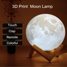 3D печать Лунная лампа сенсорный пульт хлопает на ночной Светильник многоцветный Изменение дома Спальня Кабинет атмосфера Декор семья друг подарки