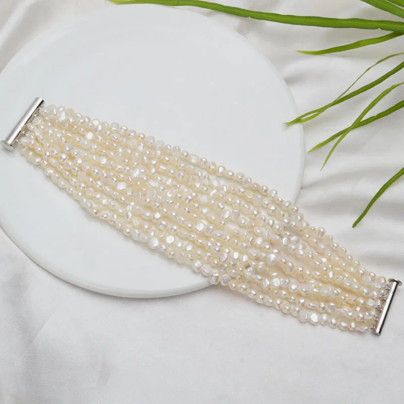 ASHIQI многослойный браслет из натурального пресноводного жемчуга для женщин, великолепные 10 рядов, изысканные модные ювелирные изделия с жемчугом 4-5 мм - Цвет камня: Белый