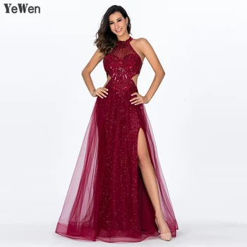 

2020 Red Sexy Lace Evening Dresses Long High Split Backless Sleeveless Tulle Gowns for Wedding Party Robe de Soiree longue