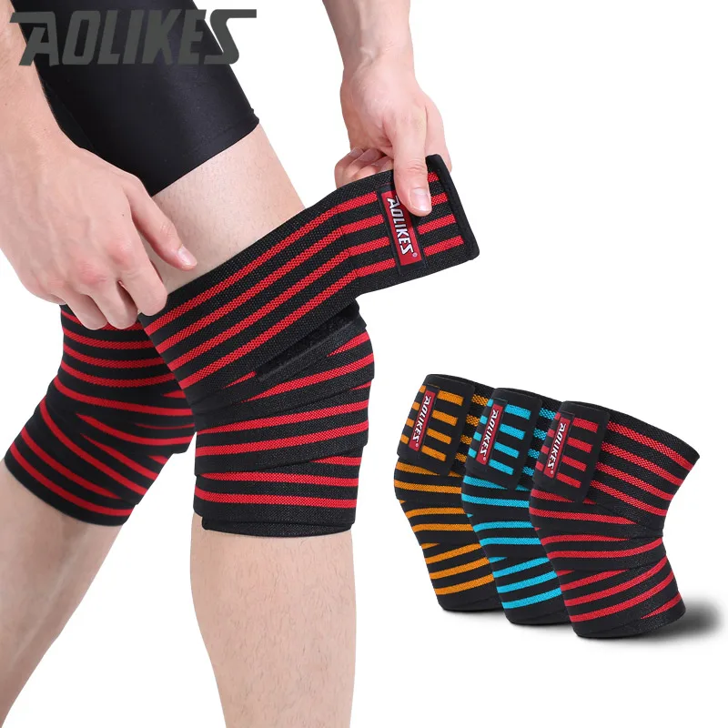 AOLIKES 1pcs 200*8CM Knee Wraps Men's Fitness Weight Lifting Sports Knee Bandages Squats Training Equipment Accessories for Gym AOLIKES 1pcs 200*8CM Knee Wraps Men's Fitness Weight Lifting Sports Knee Bandages Squats Training Equipment Accessories for Gym